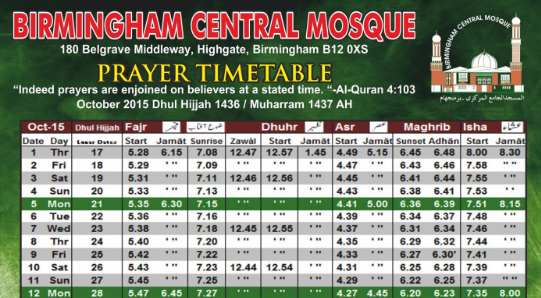 Prayer Times in Birmingham